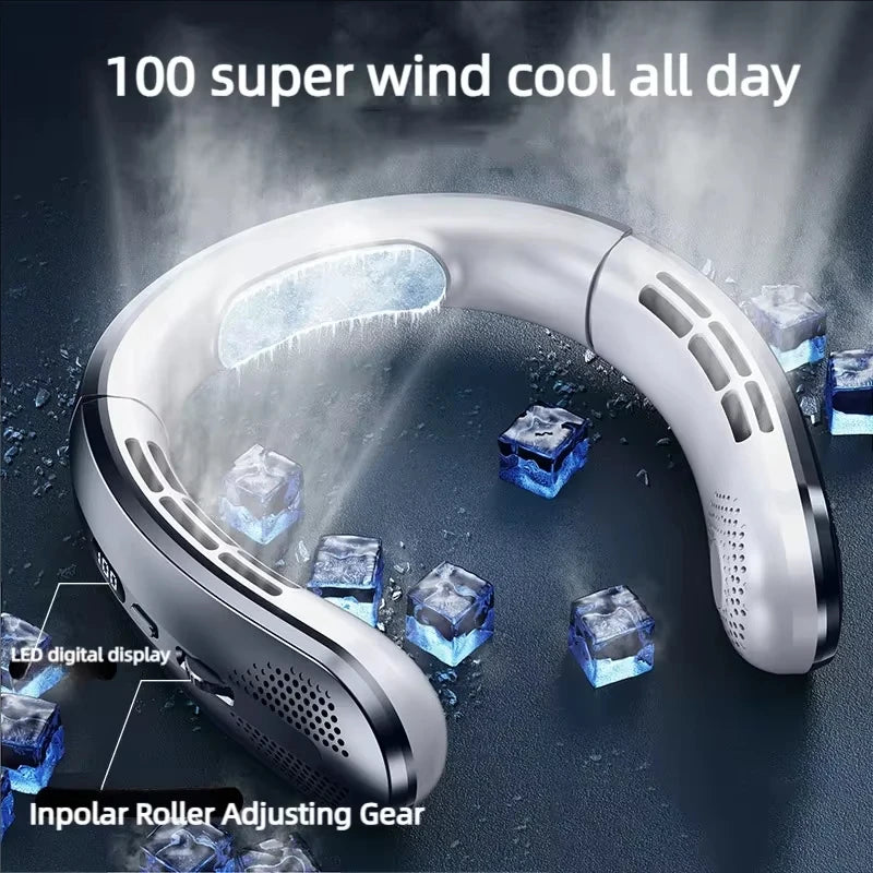 Lenovo 8000mAh Hanging Neck Fan USB Portable Bladeless Mini Rechargeable Mute LED Digital Display Electric Air Cooler Handheld