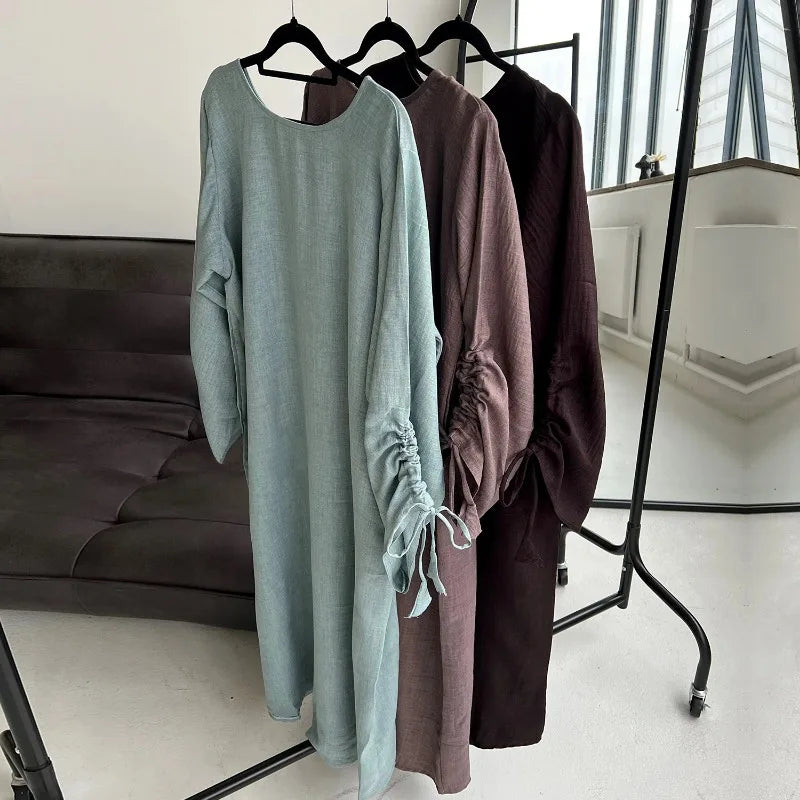 2024 Saudi Arabia Muslim Women Modest Dress Eid Dubai Plain Abaya Islamic Holiday Party Solid Turkey Lace-up Cuffs Long Clothes