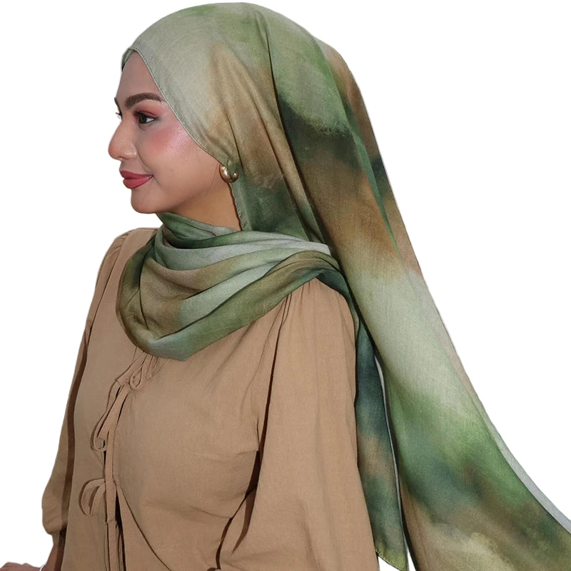 Watercolor Print Hijab Muslim Marble scarf Soft Breathable Sun Protection Lightweight Summer beach Wrap for Women