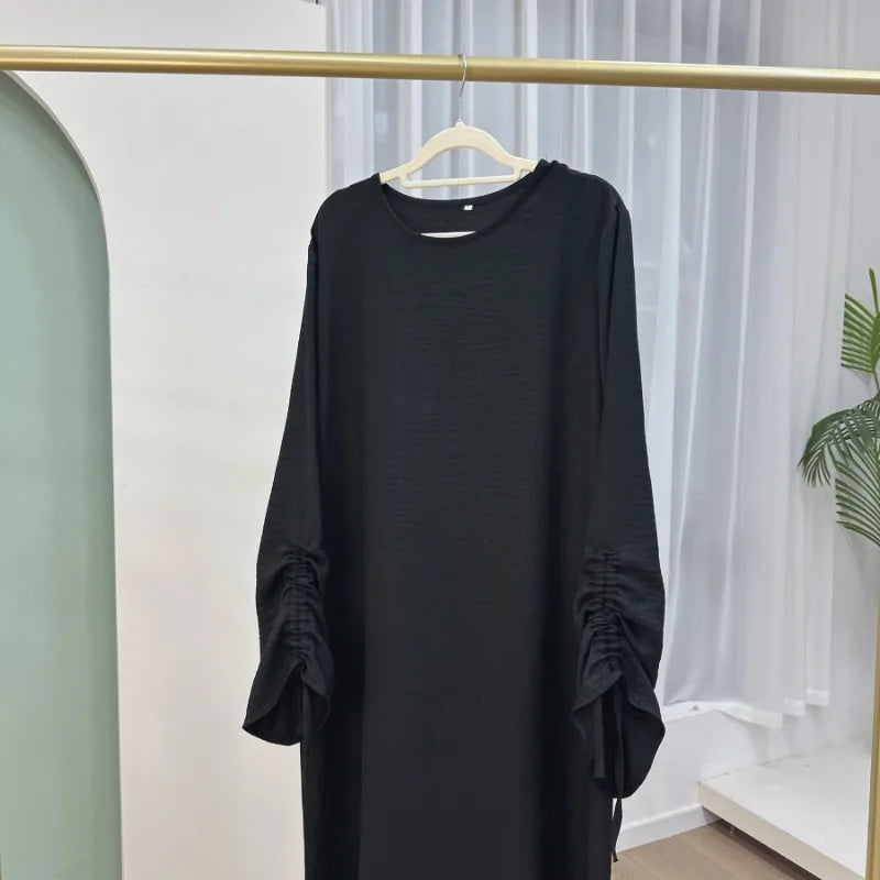 2024 Saudi Arabia Muslim Women Modest Dress Eid Dubai Plain Abaya Islamic Holiday Party Solid Turkey Lace-up Cuffs Long Clothes