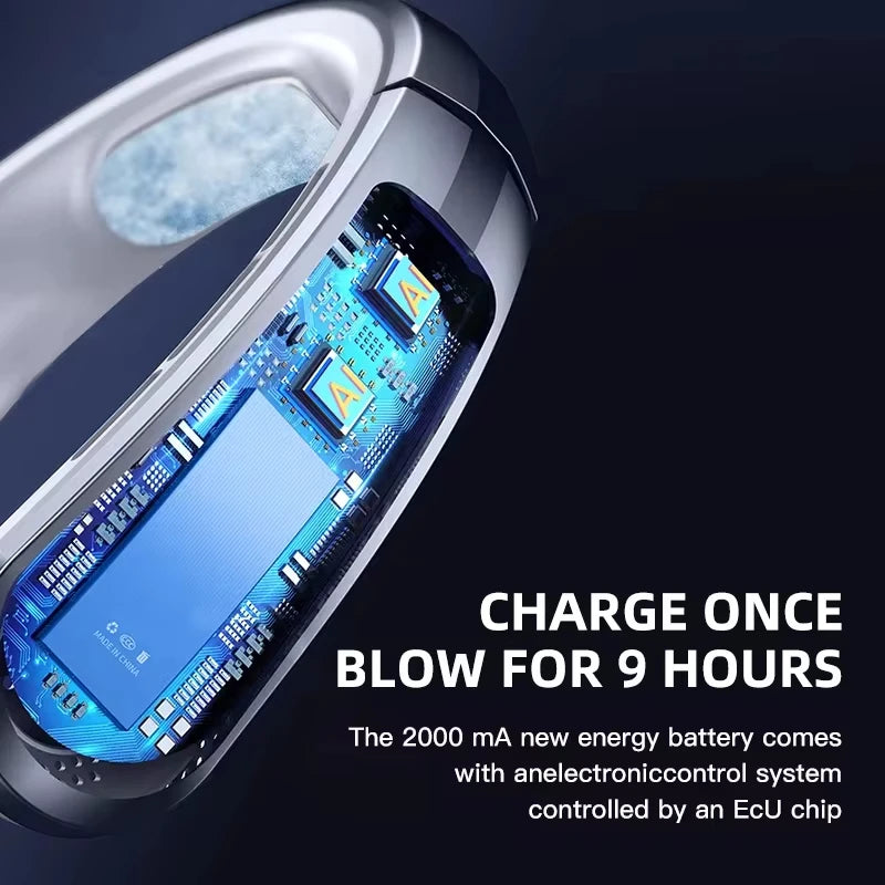 Lenovo 8000mAh Hanging Neck Fan USB Portable Bladeless Mini Rechargeable Mute LED Digital Display Electric Air Cooler Handheld