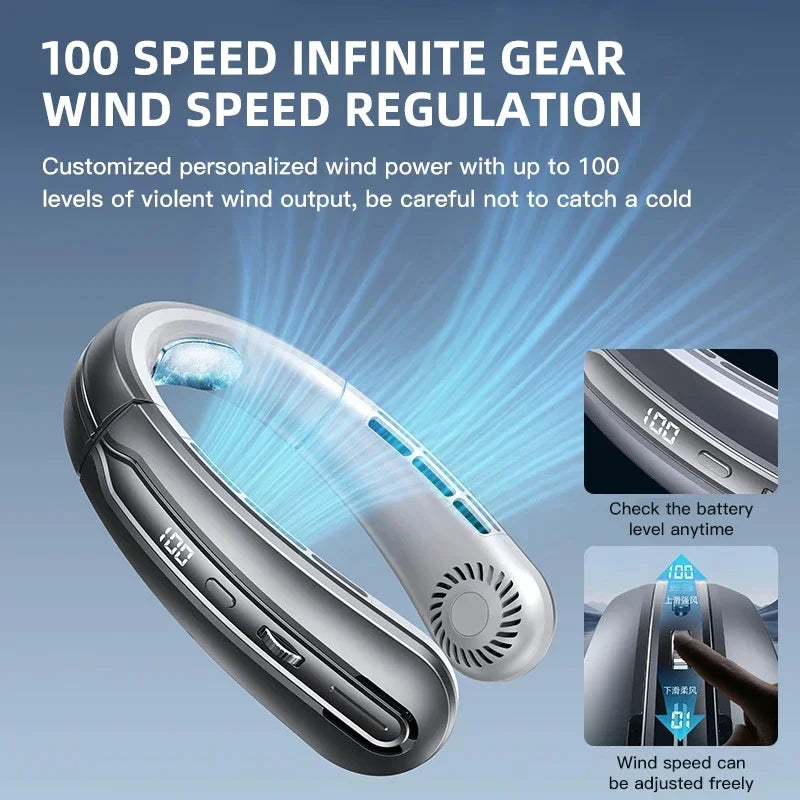 Lenovo 8000mAh Hanging Neck Fan USB Portable Bladeless Mini Rechargeable Mute LED Digital Display Electric Air Cooler Handheld