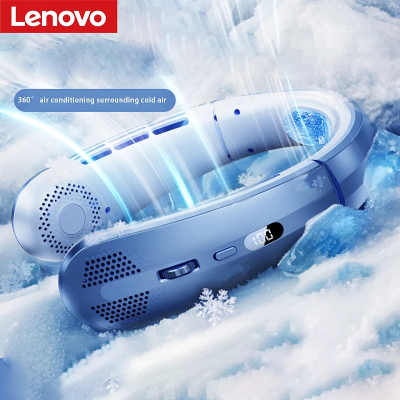 Lenovo 8000mAh Hanging Neck Fan USB Portable Bladeless Mini Rechargeable Mute LED Digital Display Electric Air Cooler Handheld
